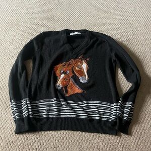 Black Horse Embroidered Sweater
